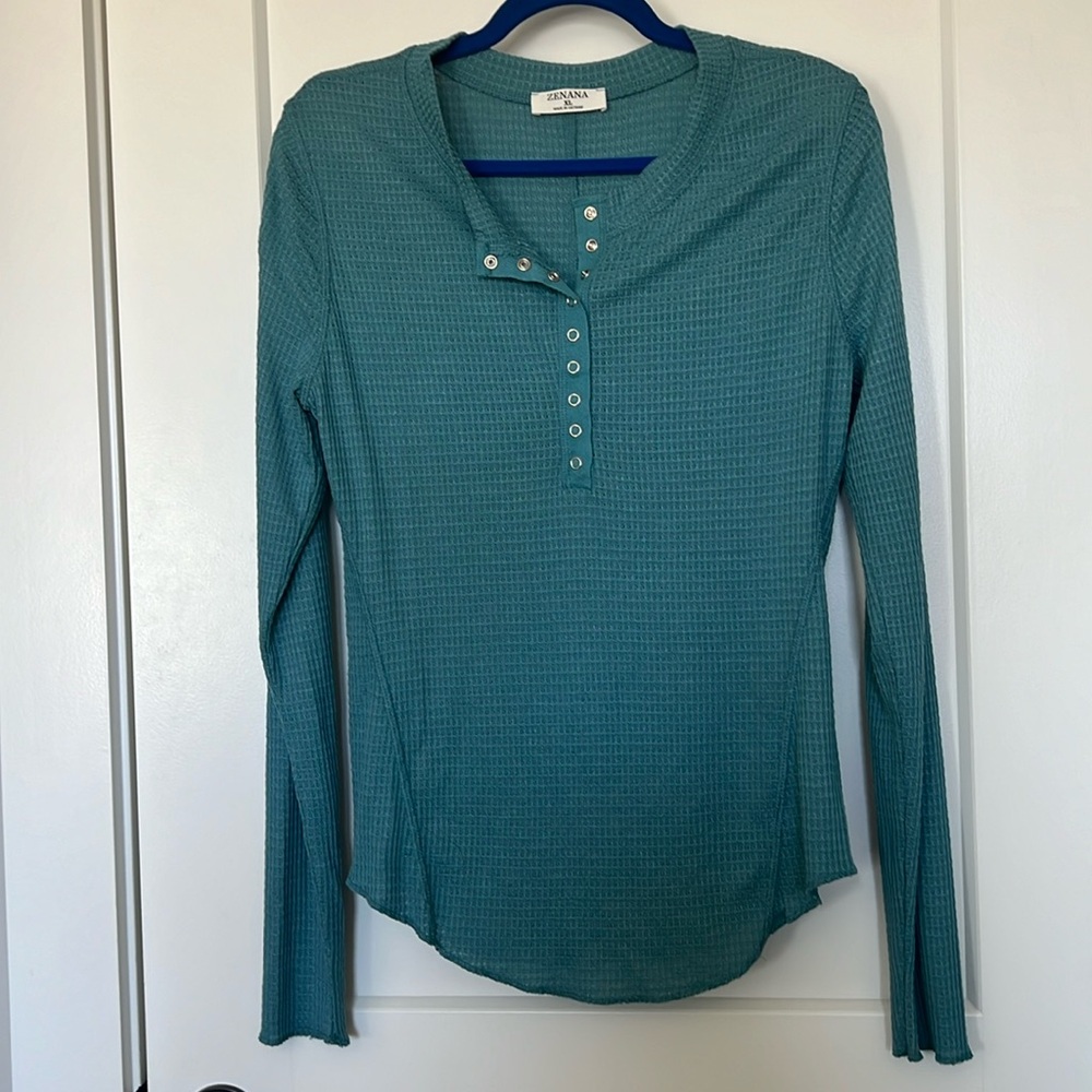 XL Soft Teal Zenana Thermal Knit Top